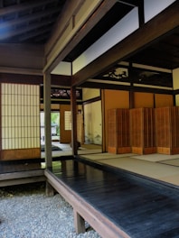 A cozy traditional ryokan room with tatami mats and paper sliding doors.