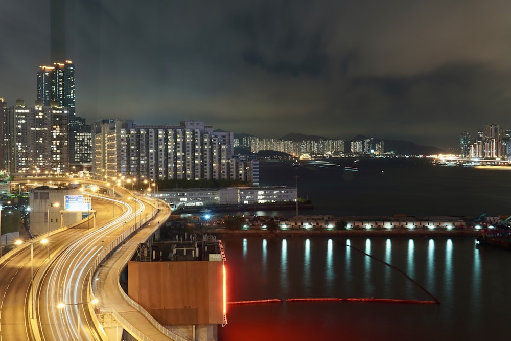 a view of a city at night from a high point of view