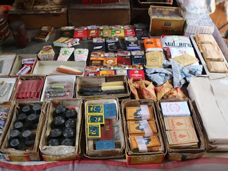 a table with many different types of items on it