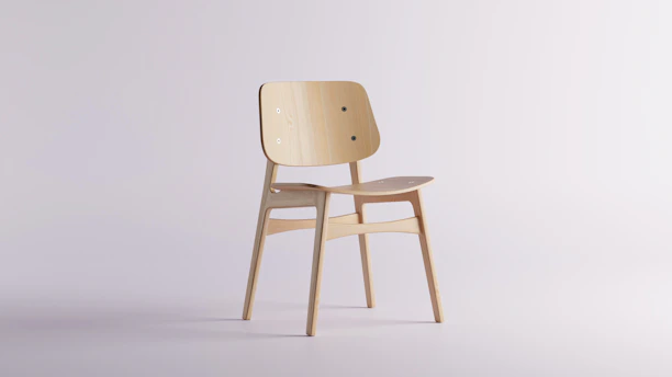 A minimalist wooden office chair with clean lines and a padded seat.