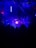 A dark room filled with silhouetted figures, illuminated by vivid blue and purple lighting. The ceiling features exposed structures and hanging fixtures. Bright neon lights cast an atmospheric glow, creating a dynamic and immersive setting.