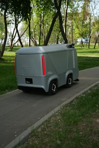 an electric vehicle is parked on the side of the road