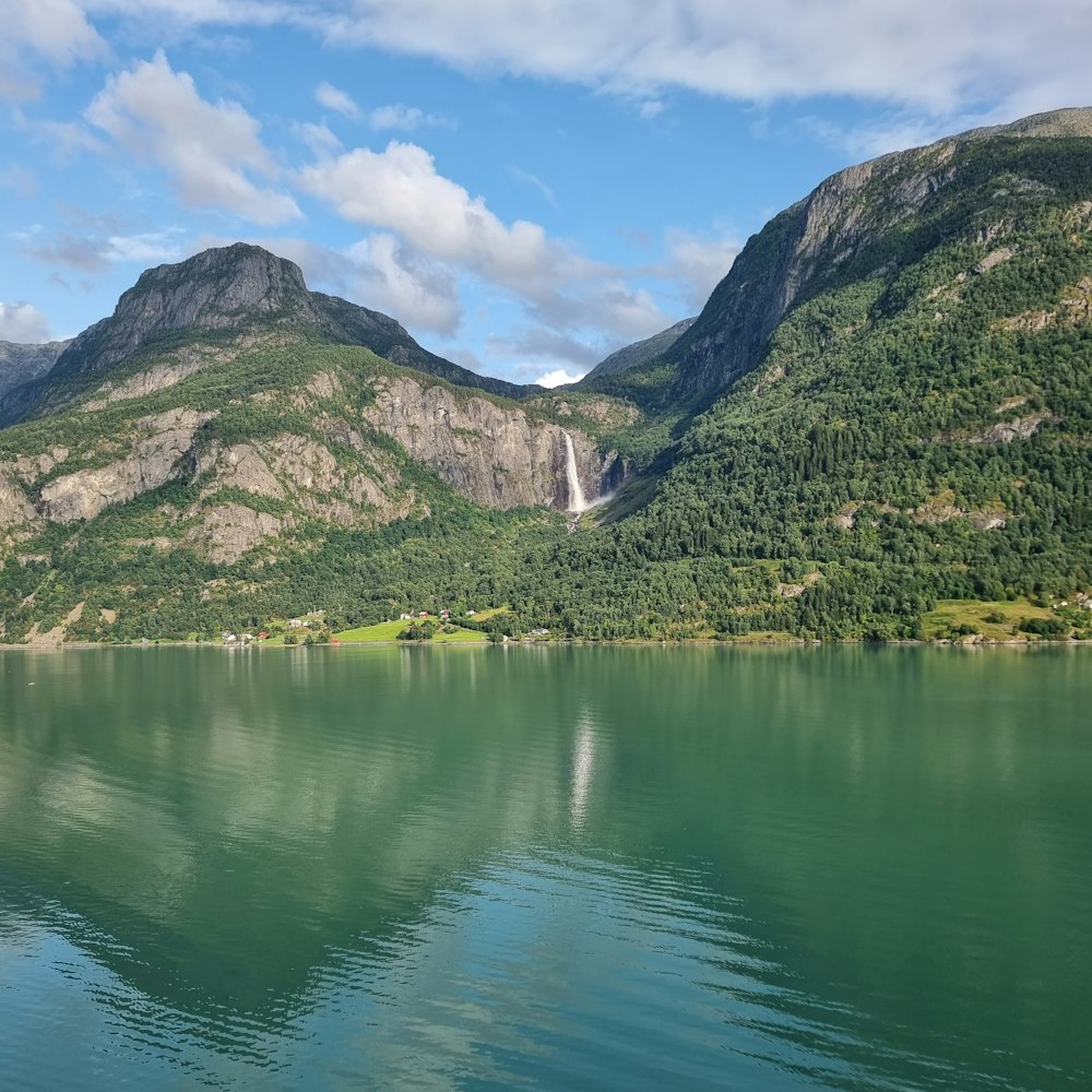 a large body of water surrounded by mountains