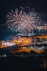 Vibrant New Year's Eve celebration with fireworks over Fortaleza beach.