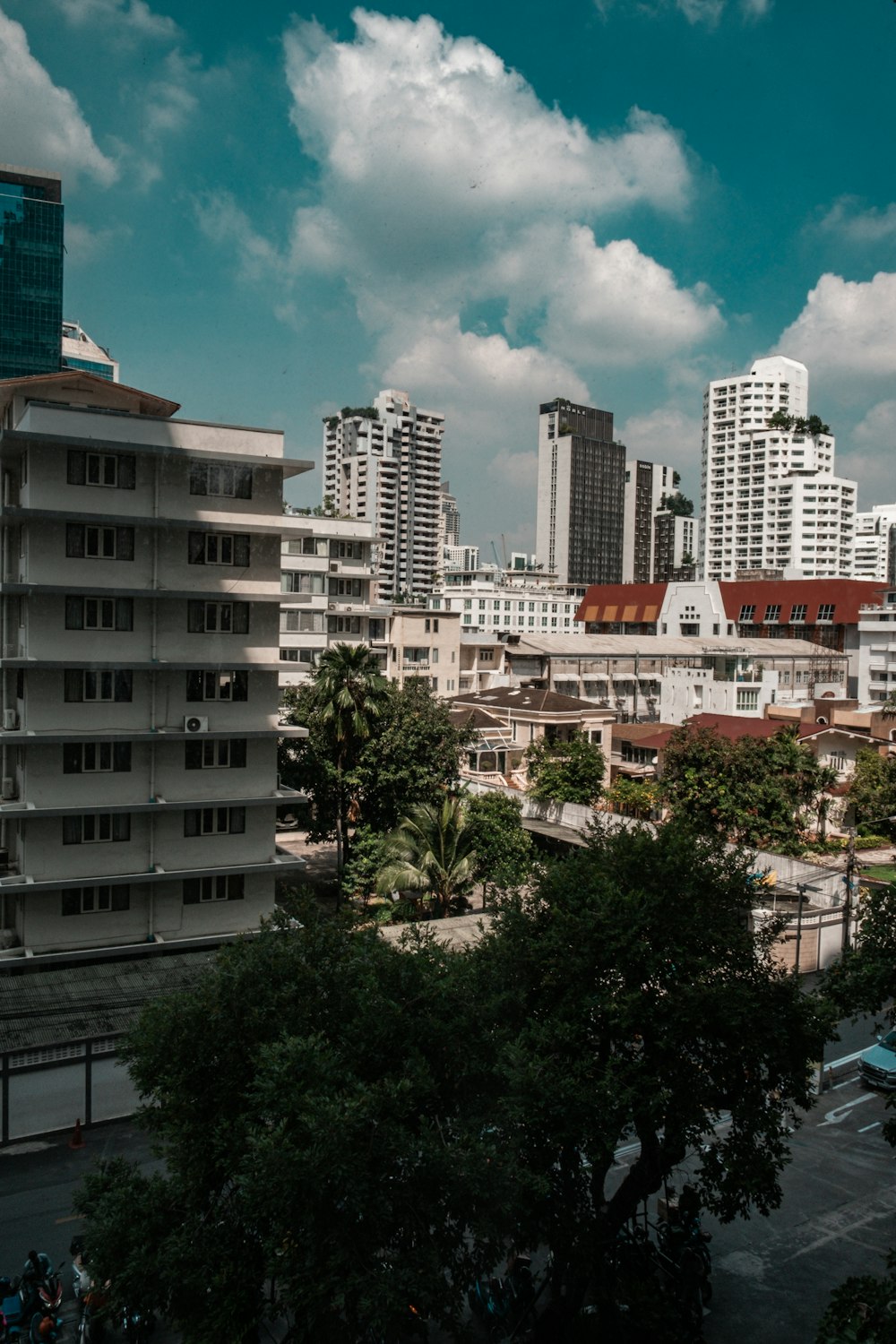 a view of a city with tall buildings