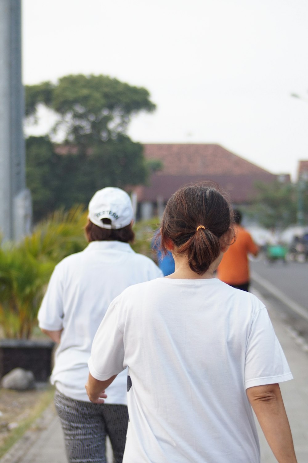 a couple of people that are walking down the street