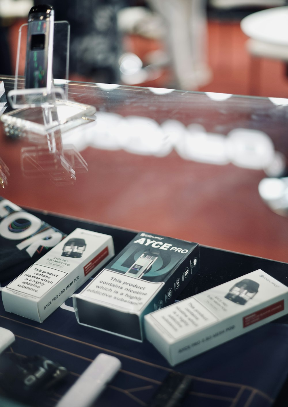 a display of cigarettes on a table in a store