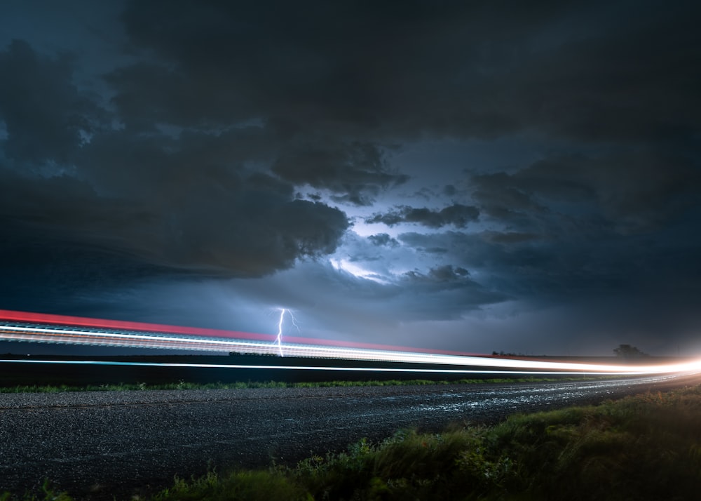 a long exposure photo of a lightning bolt