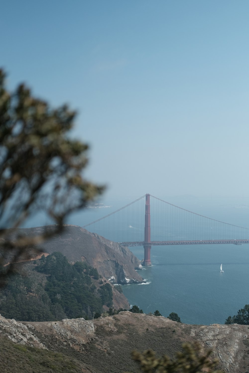 a view of the golden gate bridge from the top of a hill