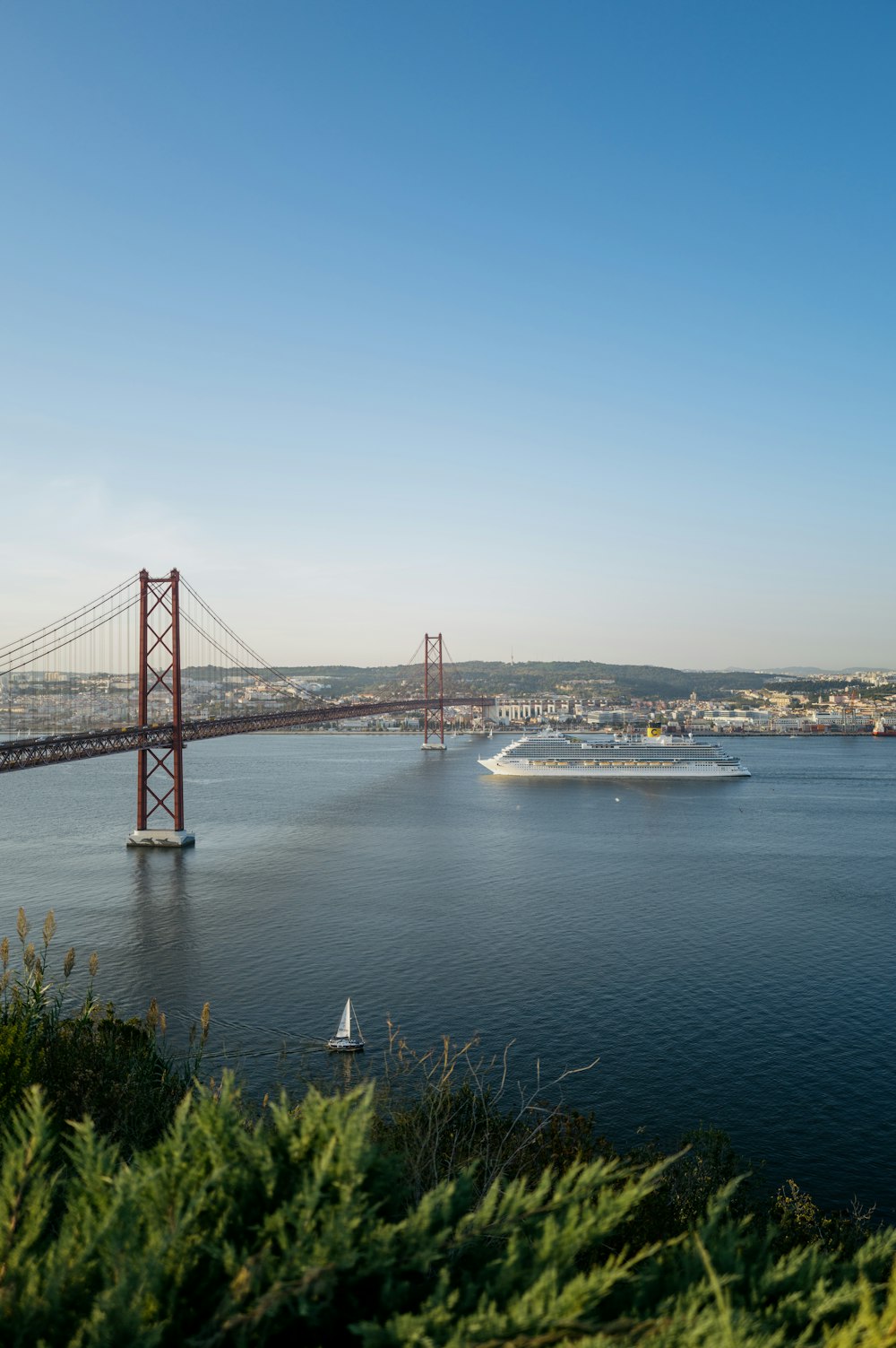 a large bridge spanning over a large body of water