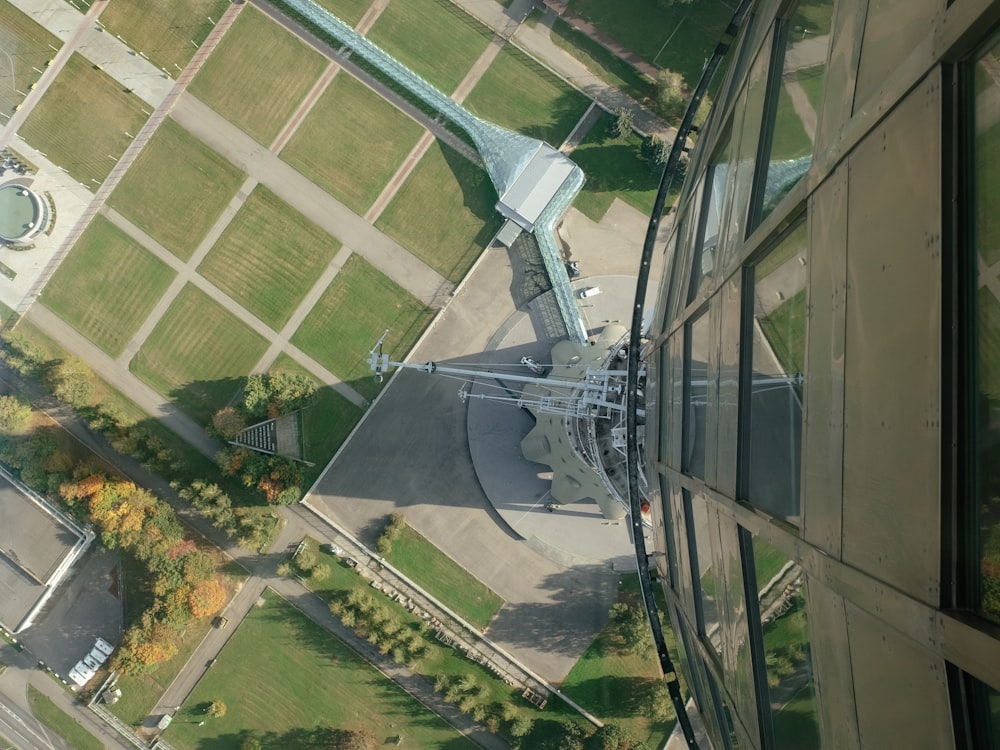 an aerial view of a park from a plane