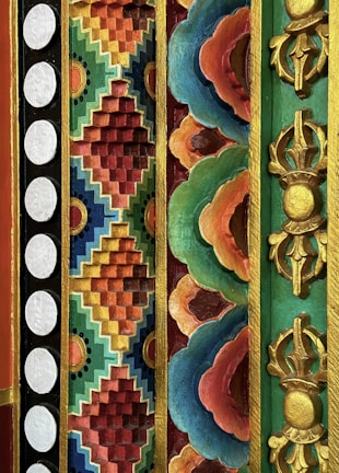 A striking composition blending Nigerian geometric patterns with Japanese woodblock style, set against a deep black background with crimson accents.