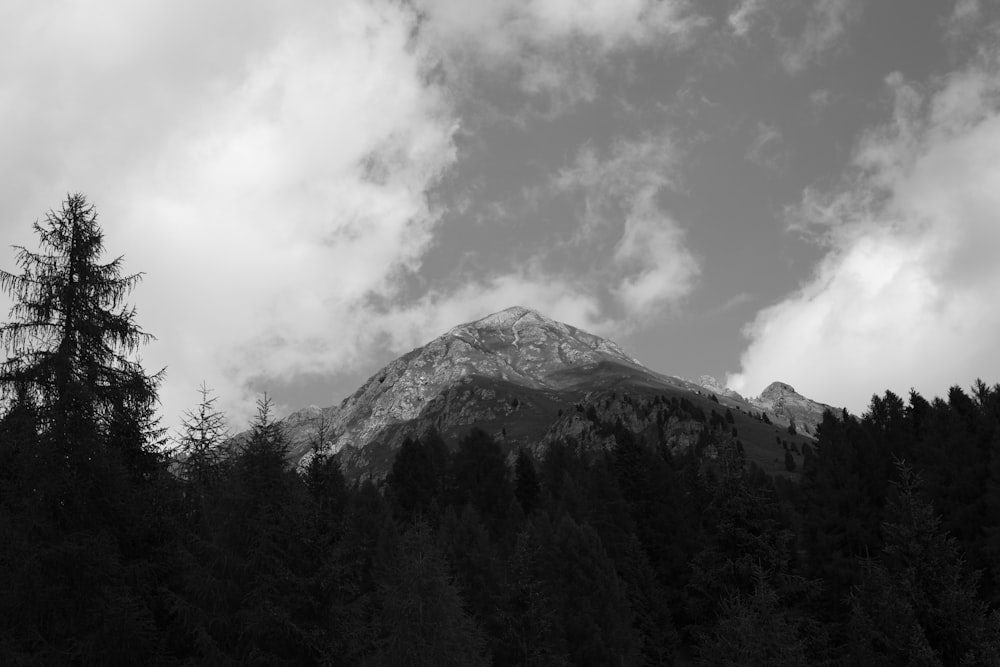 a black and white photo of a snow covered mountain