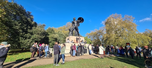 A group of earthly protectors standing strong in a community park.