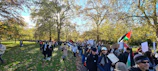 A group of diverse community members planting trees together in a sunny park.
