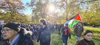 A group of volunteers planting trees together in a community park on a sunny day.