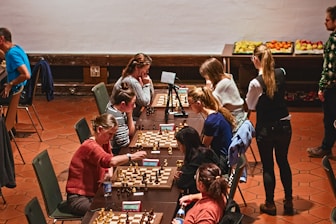 a group of people playing a game of chess