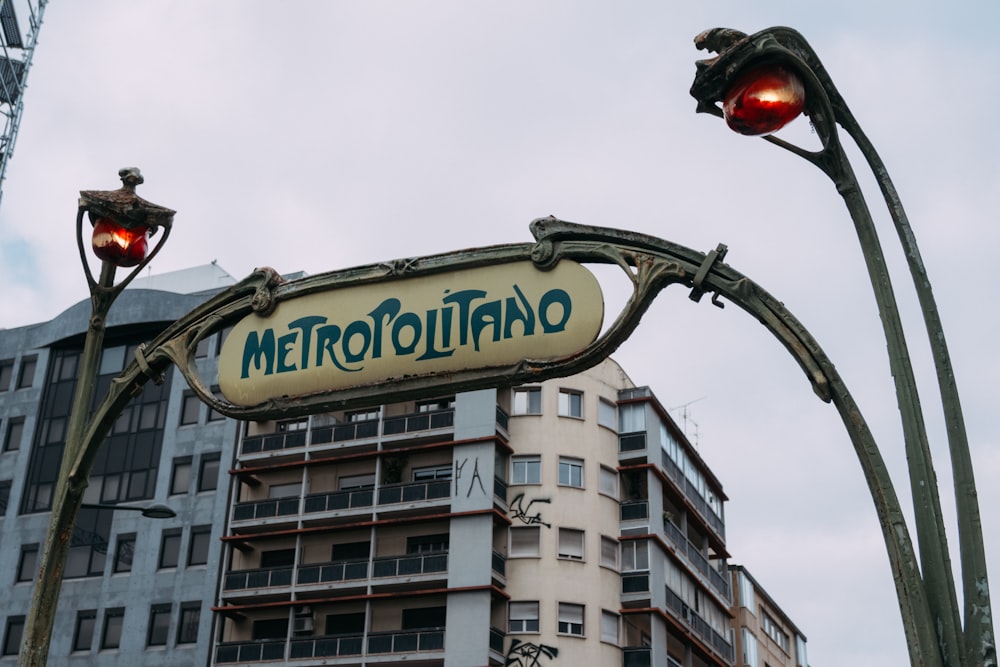 a street sign with a building in the background