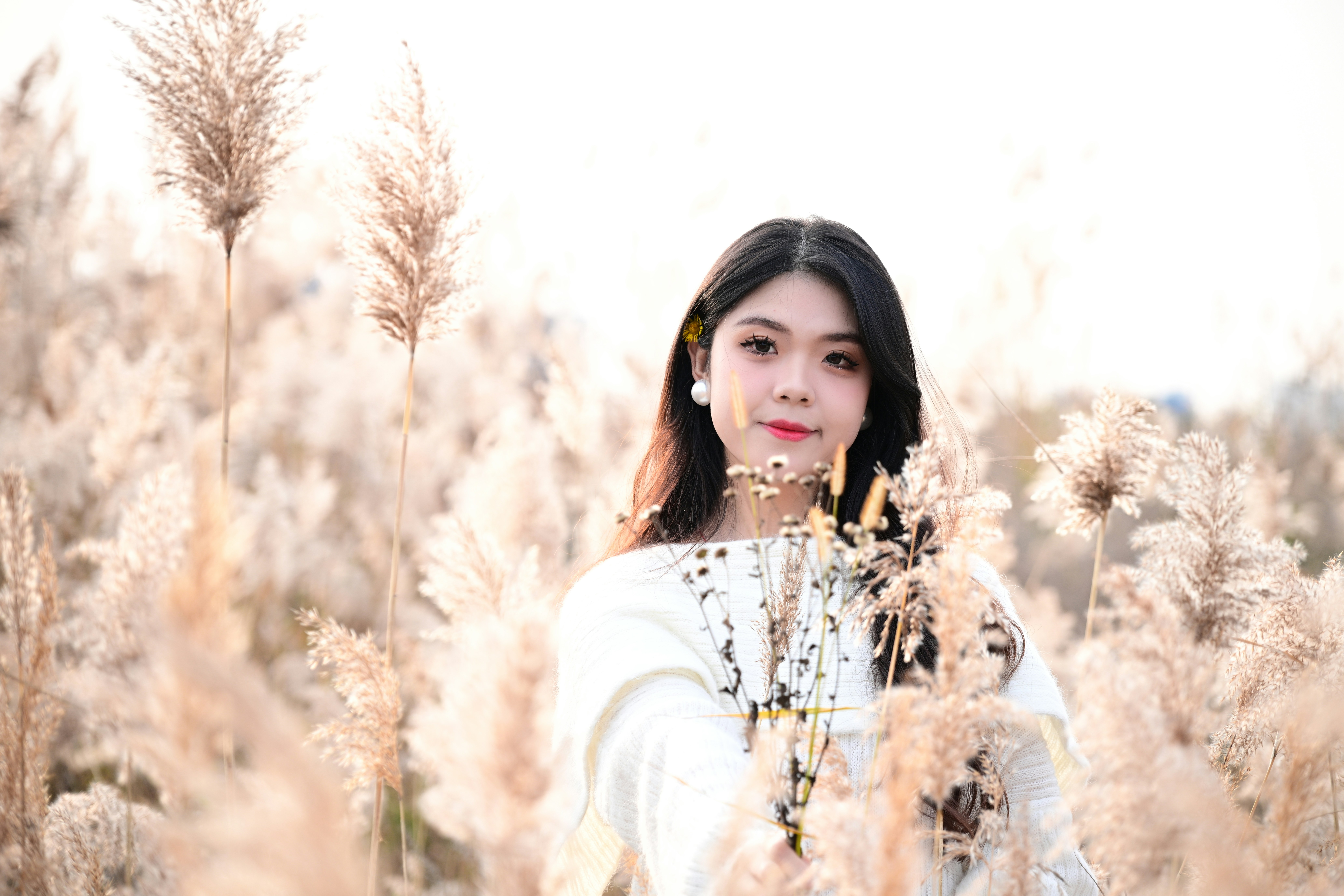 A woman standing in a field of tall grass photo – Free Woman Image on ...