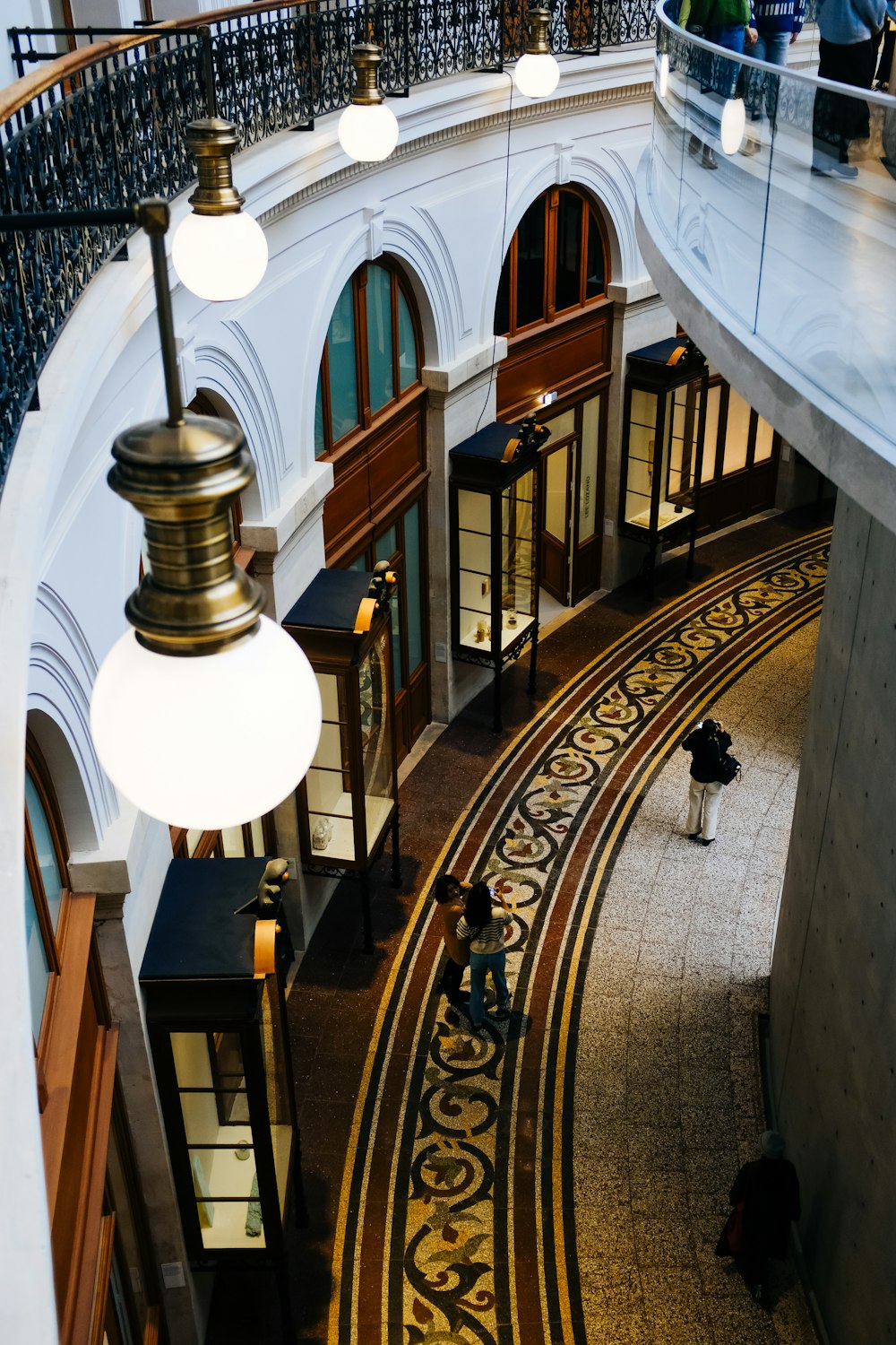 an overhead view of a building with a spiral staircase