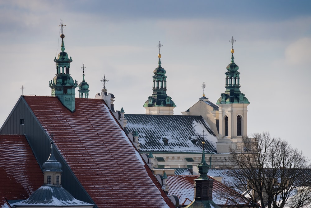 a view of a building with a clock tower in the background