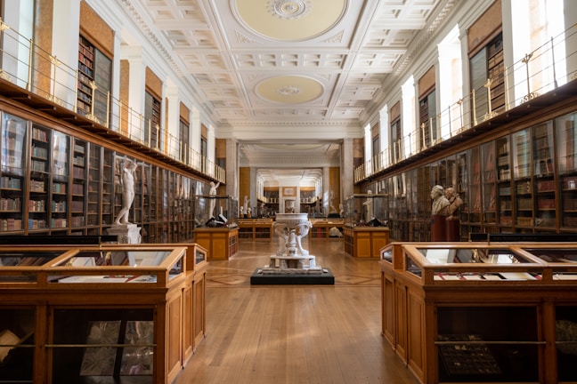 a long room filled with lots of books