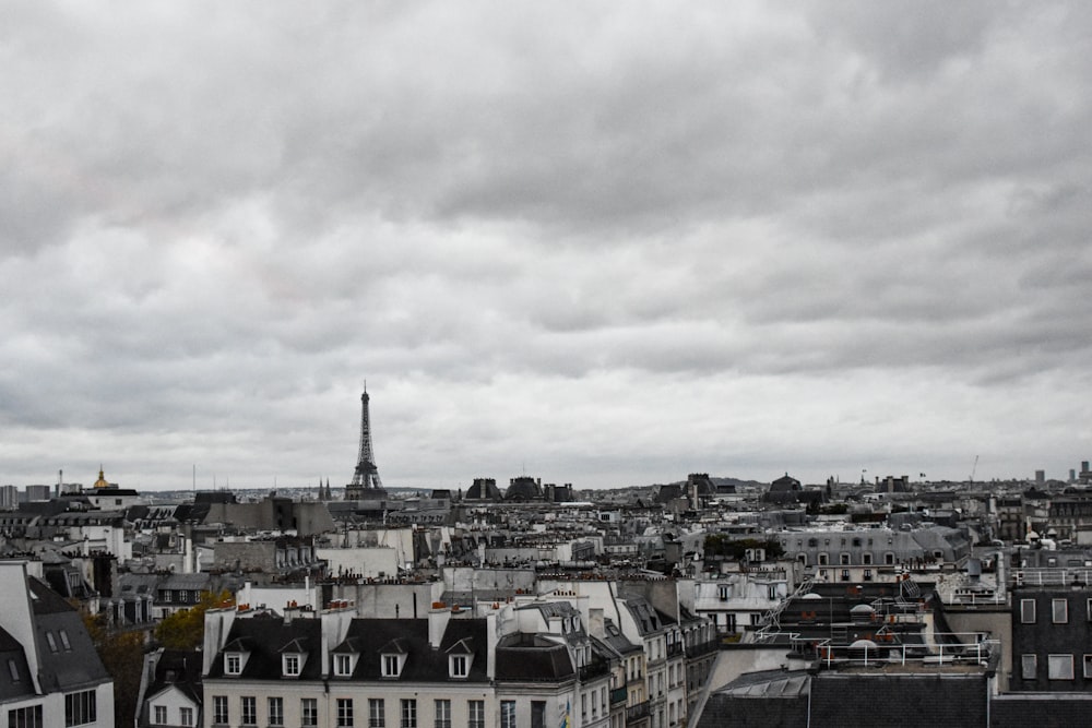 a view of the eiffel tower from the top of a building