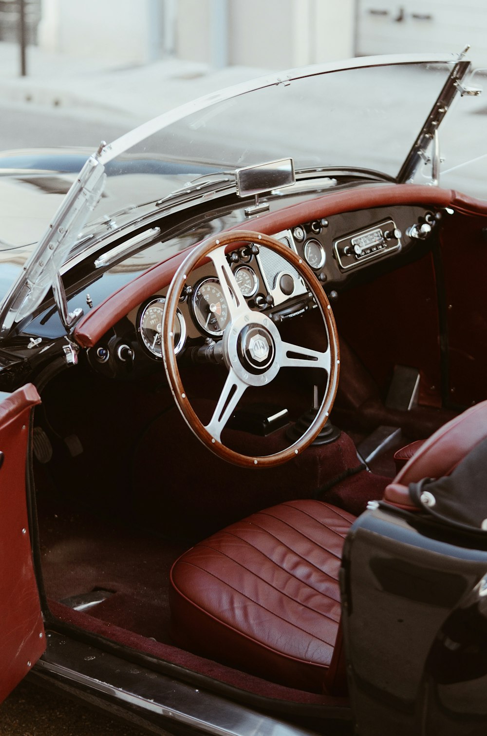 the interior of a classic sports car