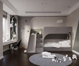 A stylish bunker bed room showcasing comfortable beds and organized storage for a neat living space.