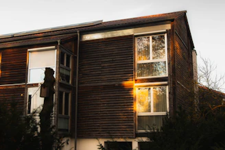 Finished wooden house exterior showcasing natural wood textures.