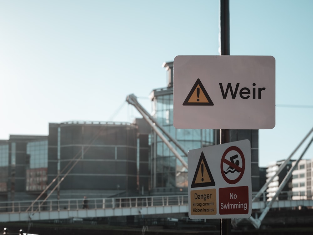 ein Straßenschild mit einem Gebäude im Hintergrund