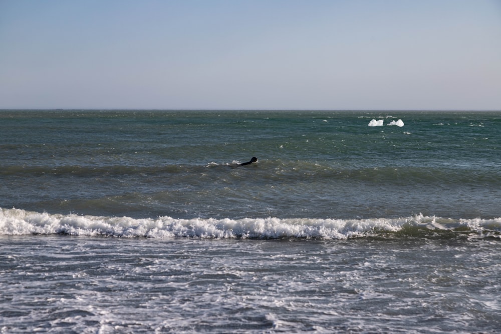 a person riding a surfboard on a wave in the ocean