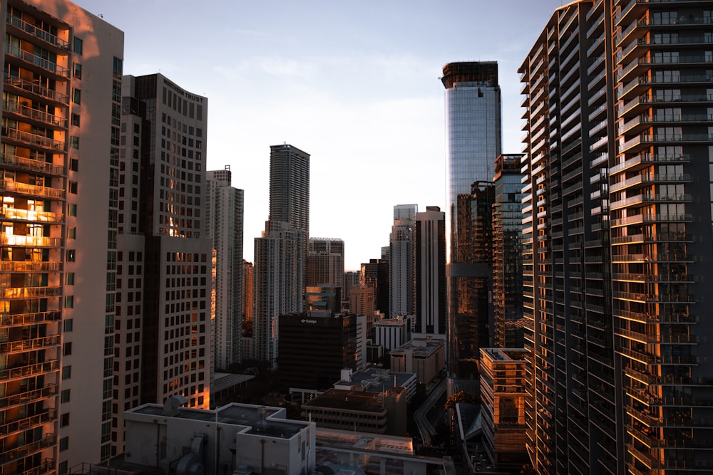 a view of a city with tall buildings