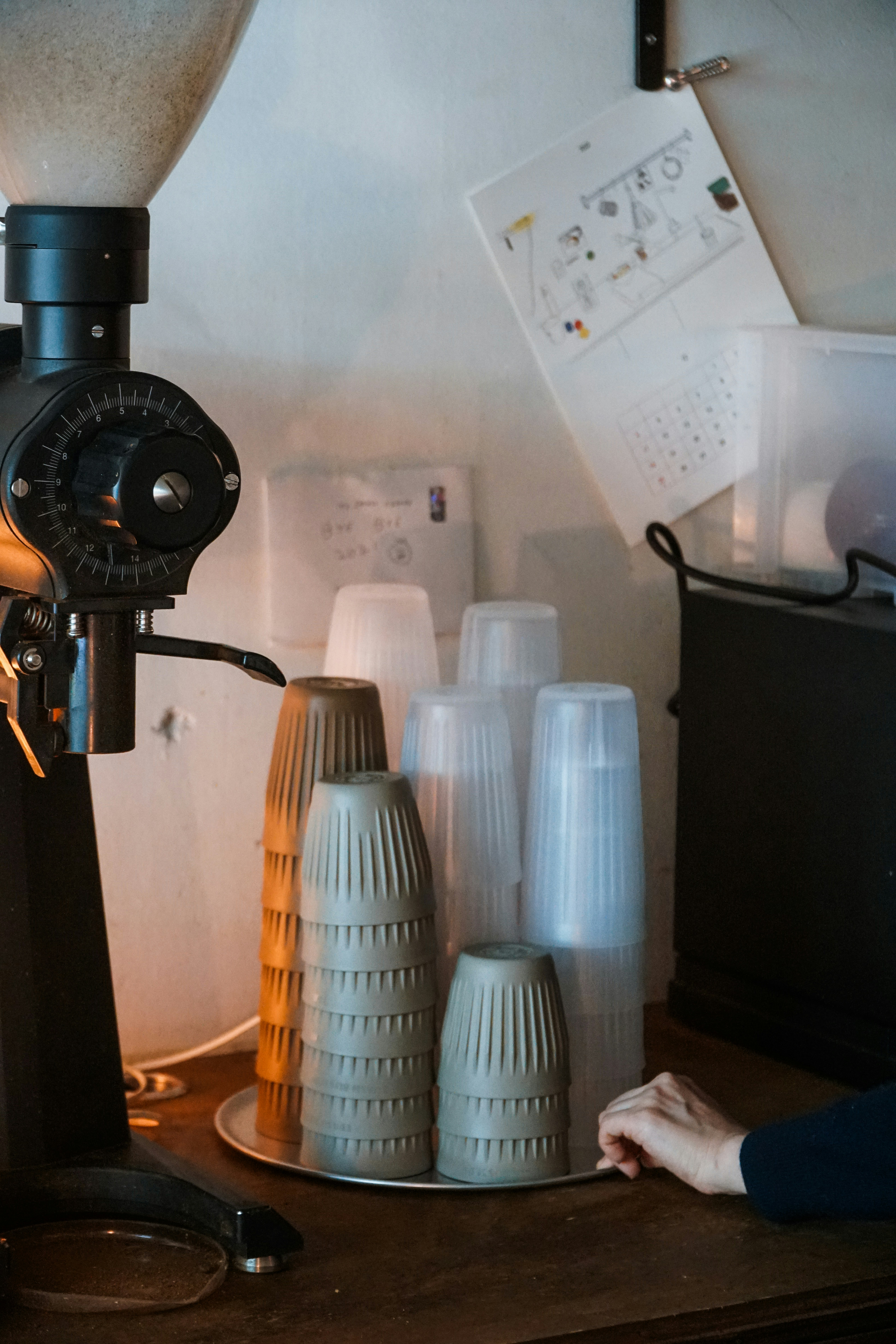 a coffee machine sitting on top of a wooden table