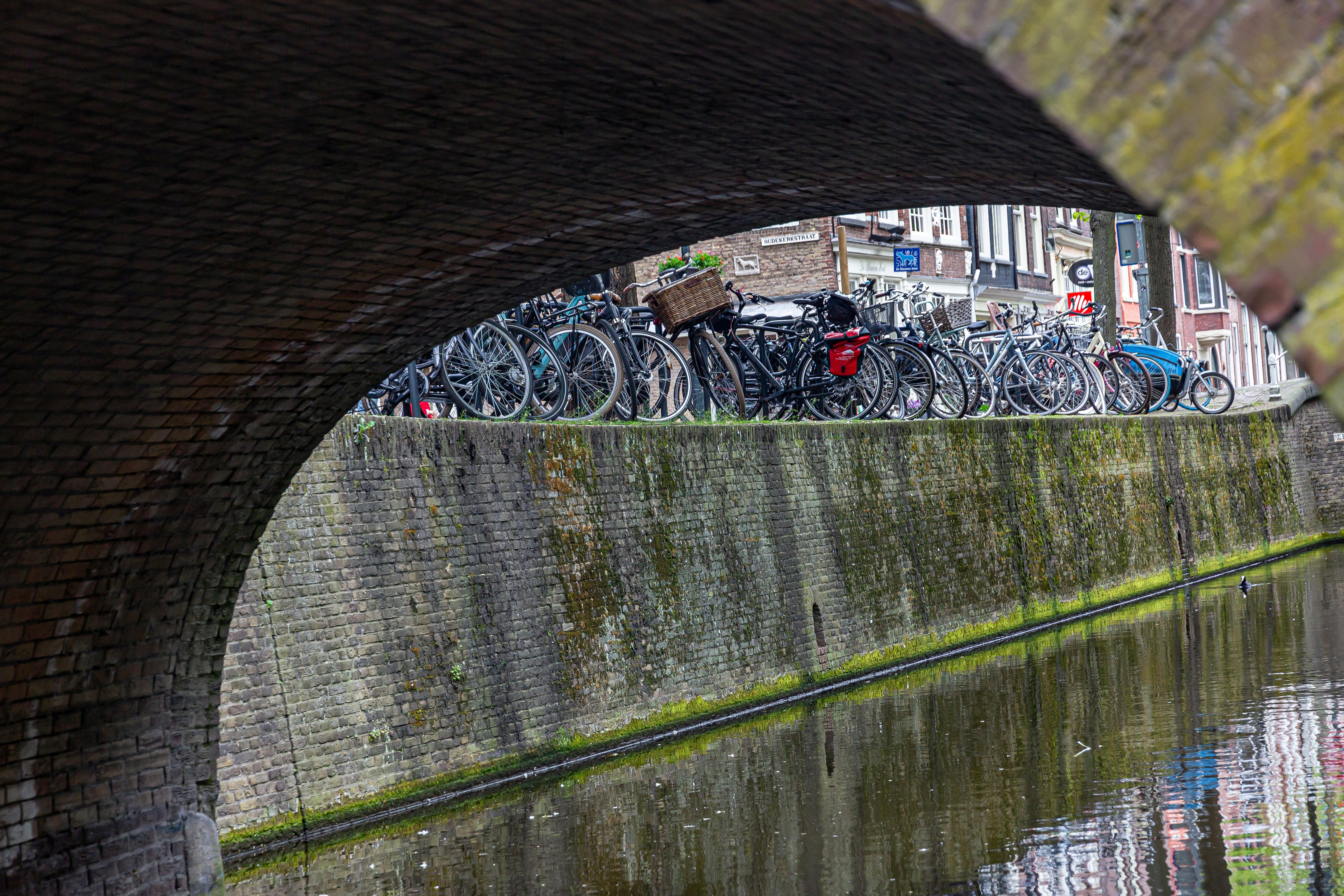 Bicycles and river canals on the streets of Amsterdam