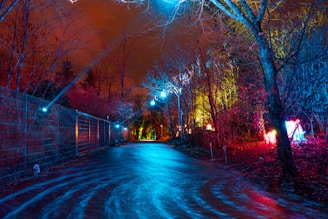 An adventurous character exploring a glowing neon jungle filled with mysterious creatures.