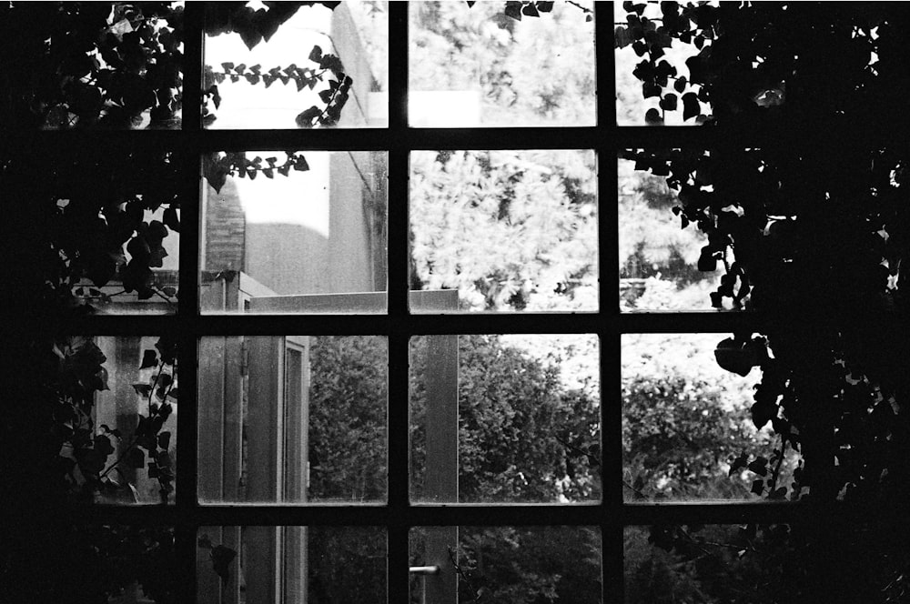 a black and white photo of a window