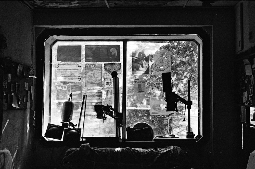 a black and white photo of a window