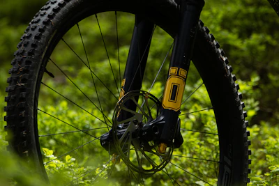 A freshly serviced mountain bike suspension ready for pickup, set against a rugged Auburn backdrop.