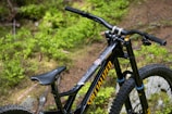 Close-up of a mountain bike ready for rental use.