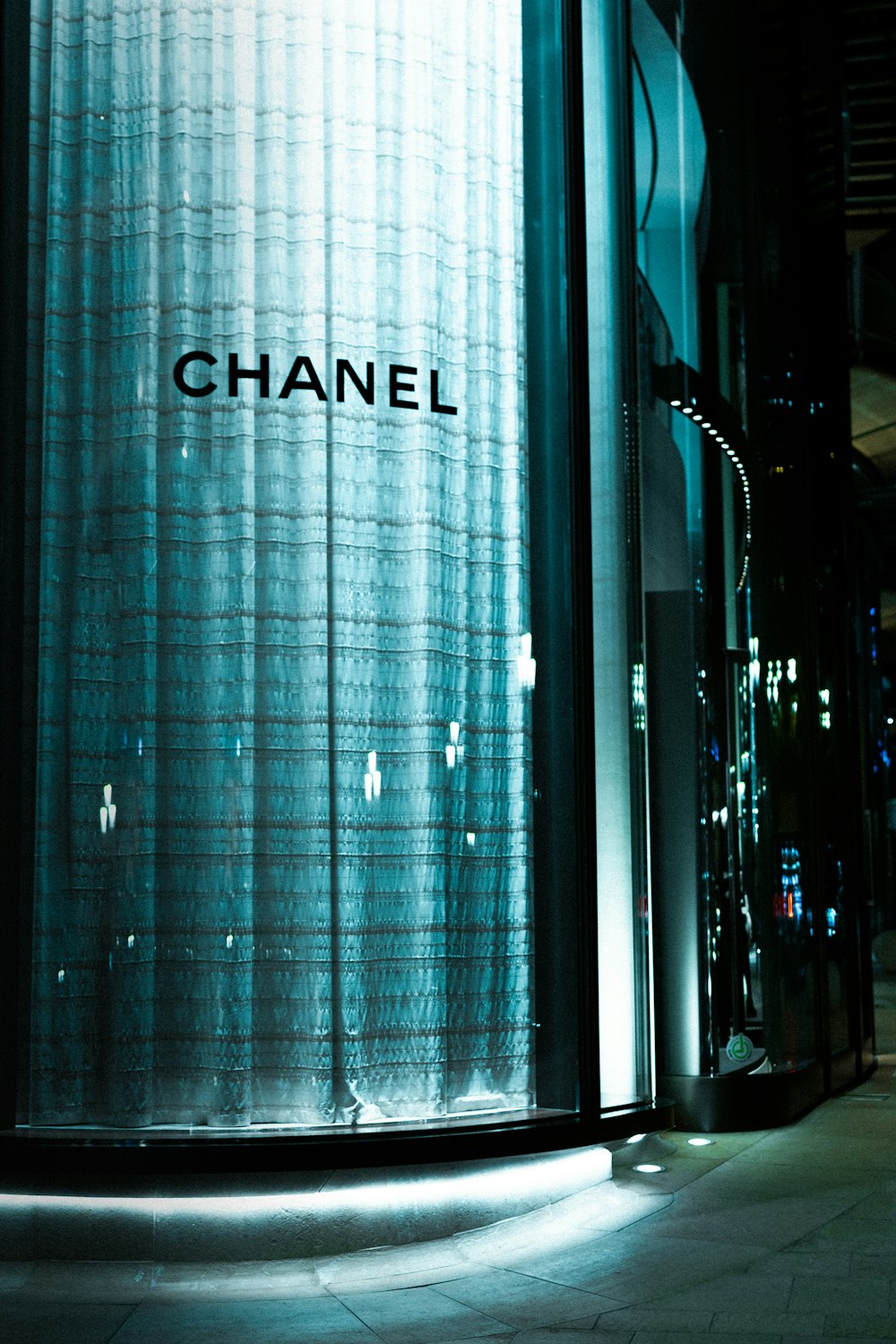 a chanel store front with the word chanel on it
