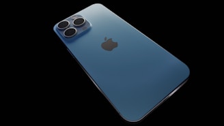 A sleek smartphone with a glowing blue background reflecting the Celumania brand colors.