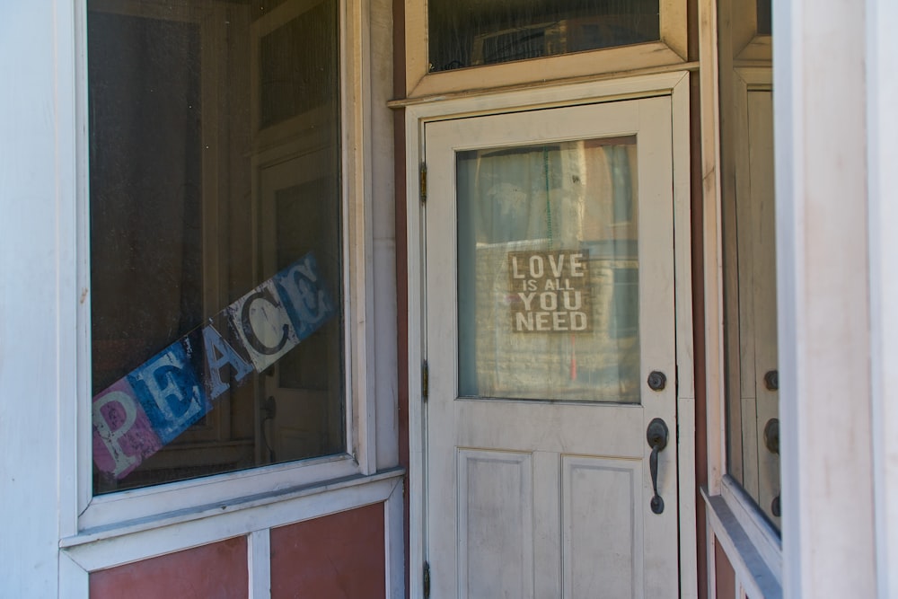 a door with a sign that says peace on it