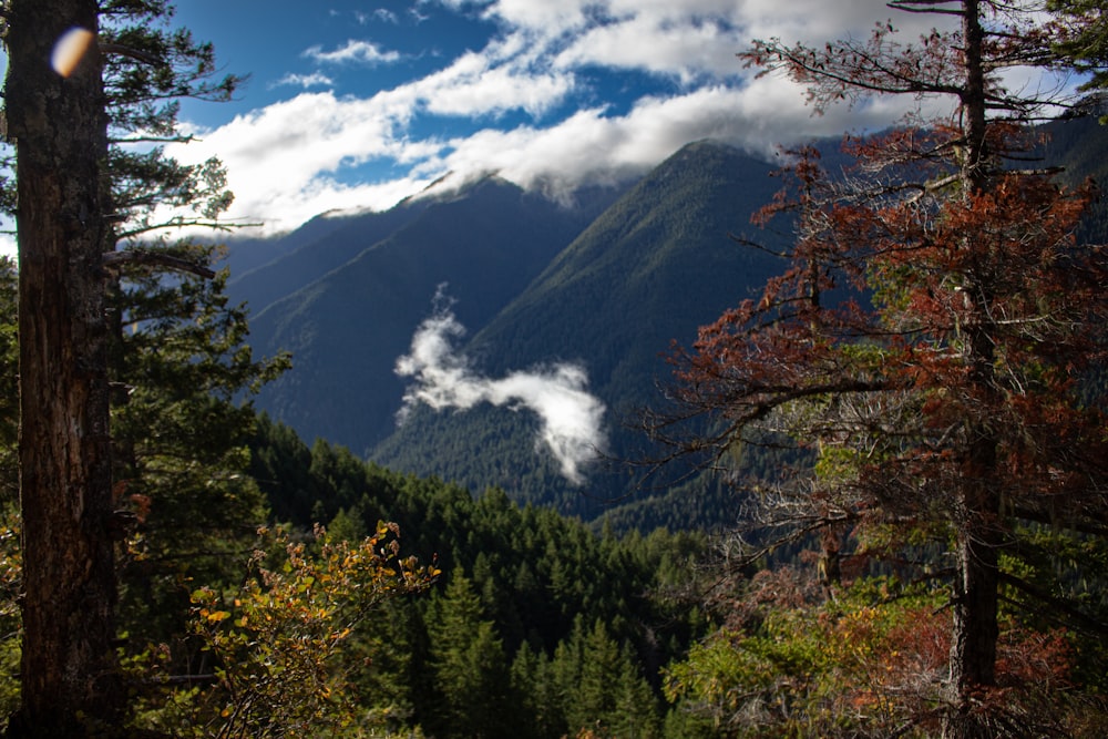 a scenic view of a mountain range with clouds in the sky