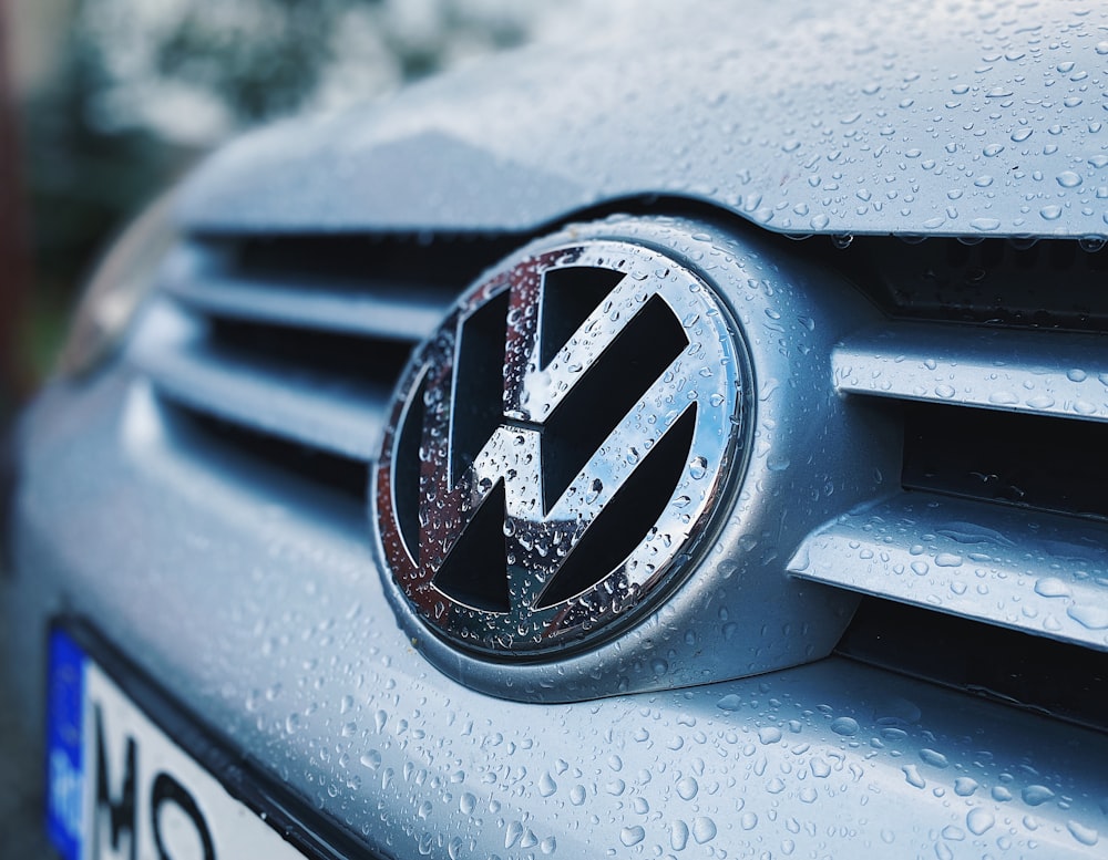 a close up of the front grill of a car