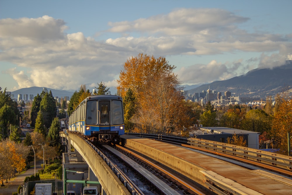 a train traveling down train tracks next to a forest