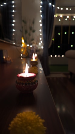 Cozy room interior with warm lighting and traditional Indian decor accents.