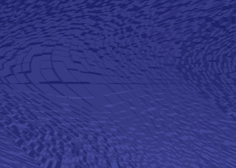 A digital abstract background featuring a dynamic wave-like pattern composed of small cubes and rectangles in varying shades of blue. The design creates a sense of movement and depth, with the rectangles becoming more distorted towards the edges.