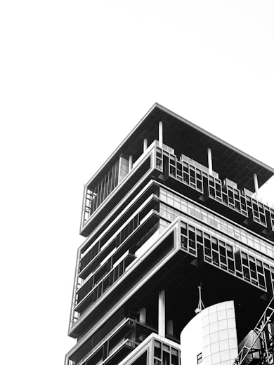a black and white photo of a tall building