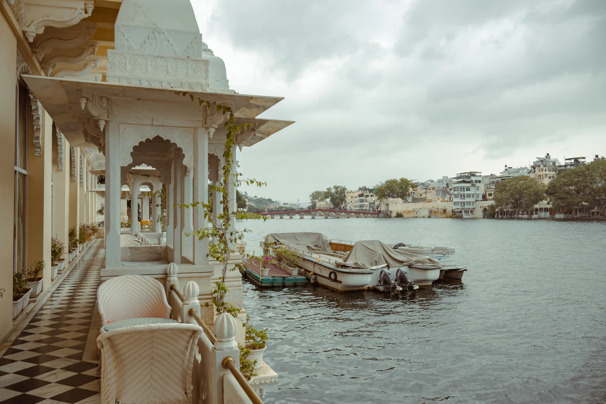 Boats moored on Lake Pichola